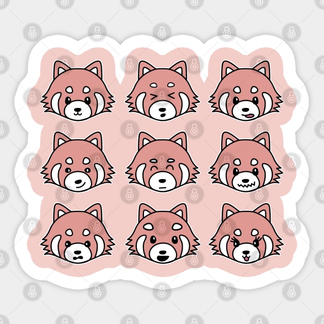 Kawaii Red Panda Faces - Aesthetic Peach Sticker by YourGoods